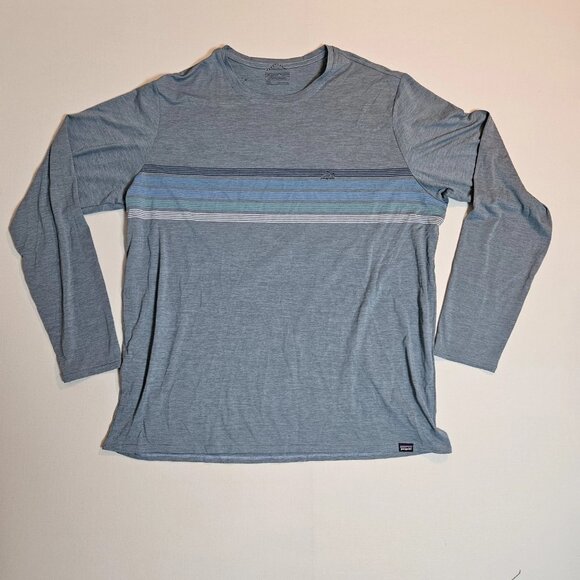 Patagonia Men's Capilene Long Sleeve Shirt XXL Blue Striped Performance Tee - Picture 1 of 5